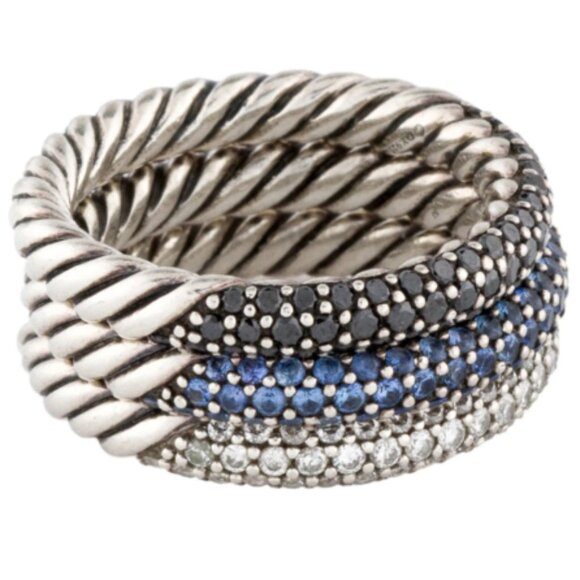 David Yurman | Diamonds & Sapphire Stackable Three Ring Set - Picture 13 of 13